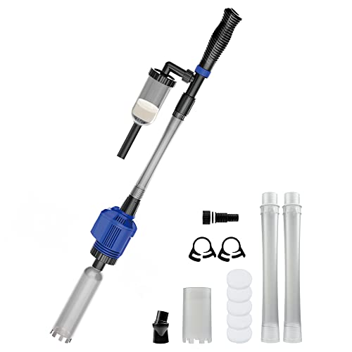 NICREW 3 en 1 Aspirador Automático para Acuario, Limpiador de Grava con Esponja de Filtro, Aspirador de Grava Eléctrica Adecuada para Acuarios Medianos y Grandes