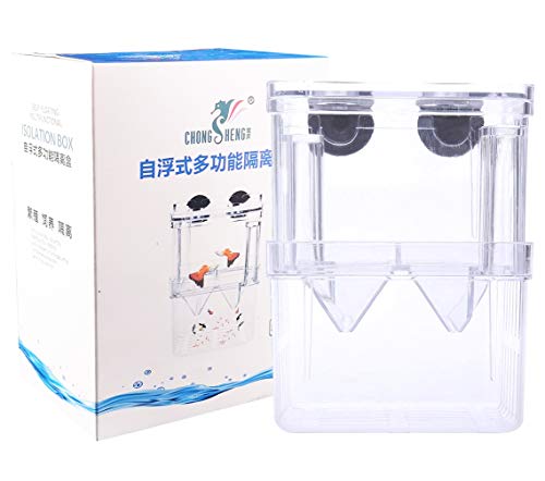 Tiberham Caja de cría de peces, caja de aislamiento flotante de acrílico para criar peces, incubadora de doble capa, trampa de cría, tanque de acuario, divisor de contenedor con ventosas
