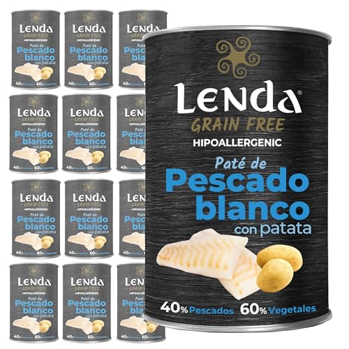 Lenda | Pack de 12 x 400gr Latas de Comida Húmeda para Perros Jóvenes y Adultos - Pescado Blanco con Patatas - Alimento Completo y Natural para Todas Las Razas - SIN Cereales
