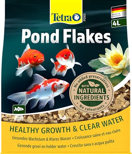 Tetra Pond Flakes, Alimento para peces en escamas para peces pequeños y jóvenes en estanques de jardín, bolsa de 4 L