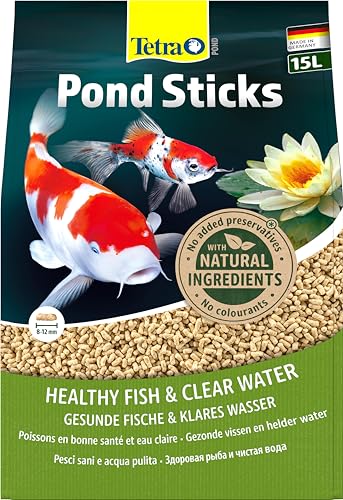 Tetra Pond Sticks, Alimento para peces de estanque, para peces sanos y agua clara en el estanque del jardín, bolsa de 15 L